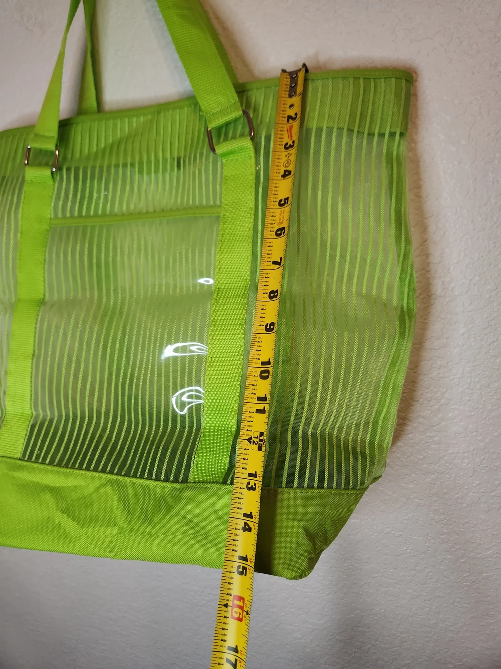 Xhilaration Neon Lime Transparent Tote Bag Striped Detail green Mesh Shopping